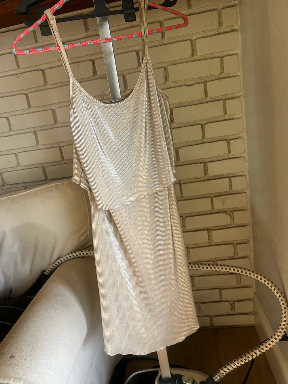 American Rag Shimmery Cream Slip Dress with Layered Bodice